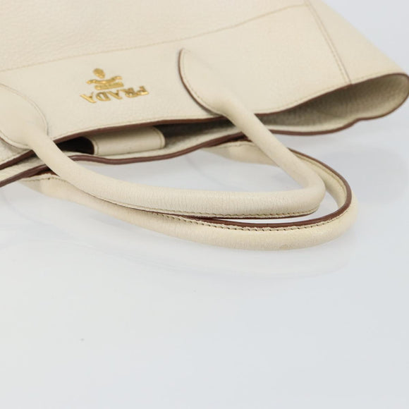 PRADA Tote Bag Leather White Gold Auth fm4895