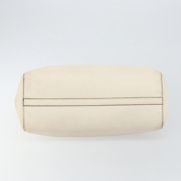 PRADA Tote Bag Leather White Gold Auth fm4895