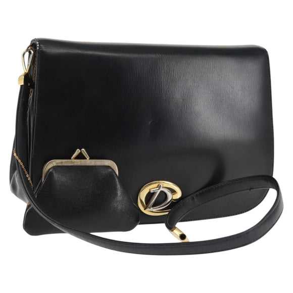 Christian Dior Shoulder Bag Leather Black Gold Auth fm4897