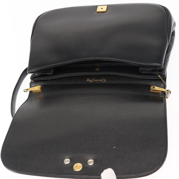 Christian Dior Shoulder Bag Leather Black Gold Auth fm4897