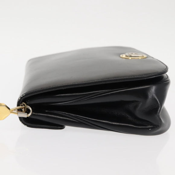 Christian Dior Shoulder Bag Leather Black Gold Auth fm4897