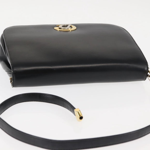 Christian Dior Shoulder Bag Leather Black Gold Auth fm4897