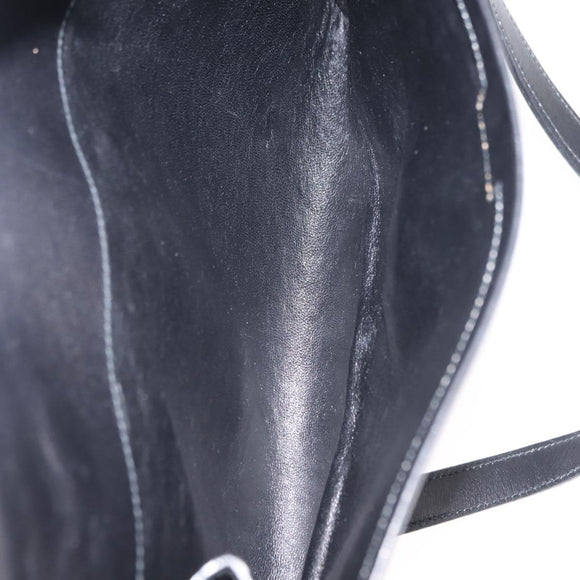 GUCCI Interlocking Shoulder Bag Leather Black Gold Auth fm4898