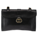 GUCCI Interlocking Shoulder Bag Leather Black Gold Auth fm4898-2