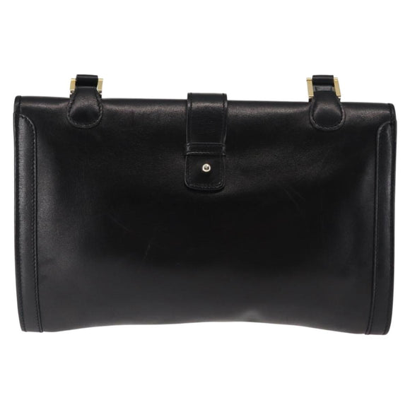 GUCCI Interlocking Shoulder Bag Leather Black Gold Auth fm4898