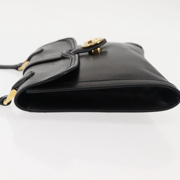 GUCCI Interlocking Shoulder Bag Leather Black Gold Auth fm4898
