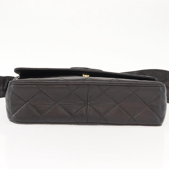 CHANEL Matelasse Shoulder Bag Lamb Skin Dark Brown Gold CC Auth fm4906