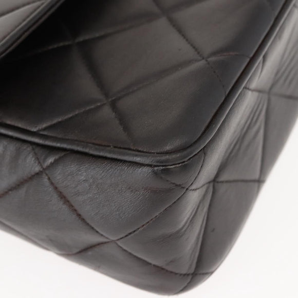 CHANEL Matelasse Shoulder Bag Lamb Skin Dark Brown Gold CC Auth fm4906