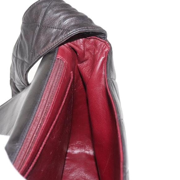 CHANEL Matelasse Shoulder Bag Lamb Skin Dark Brown Gold CC Auth fm4906