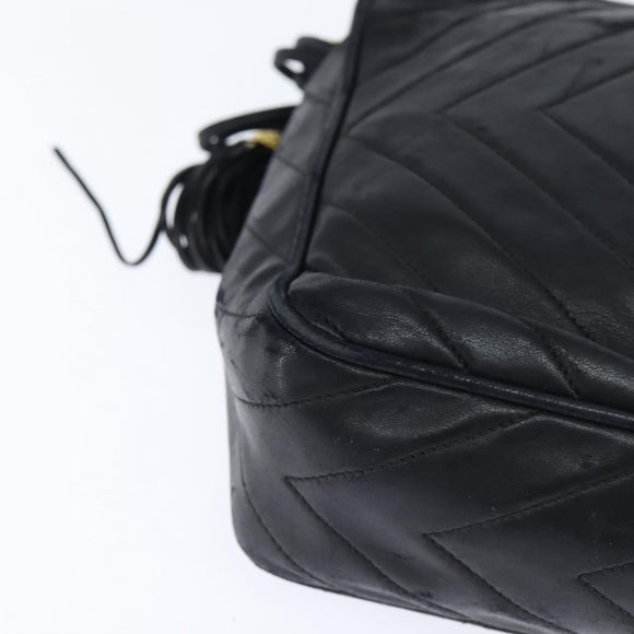 CHANEL Shoulder Bag Shoulder Bag Lamb Skin Black Gold CC Auth fm4907