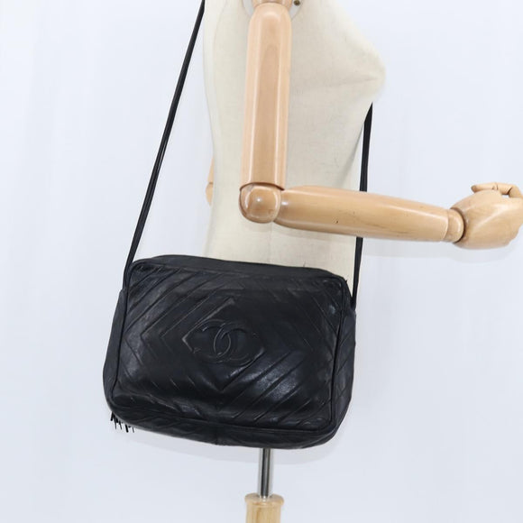 CHANEL Shoulder Bag Shoulder Bag Lamb Skin Black Gold CC Auth fm4907