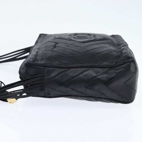 CHANEL Shoulder Bag Shoulder Bag Lamb Skin Black Gold CC Auth fm4907