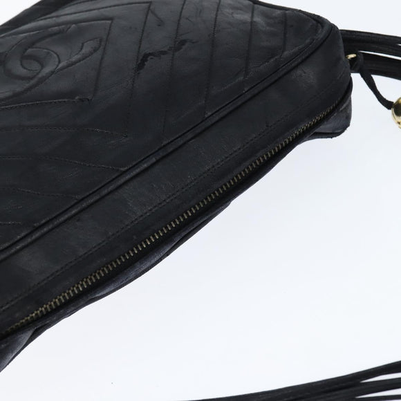 CHANEL Shoulder Bag Shoulder Bag Lamb Skin Black Gold CC Auth fm4907