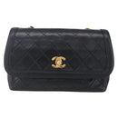 CHANEL Shoulder Bag Shoulder Bag Lamb Skin Black Gold CC Auth fm4908V-2