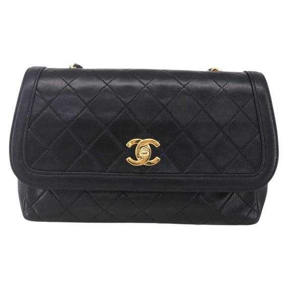 CHANEL Shoulder Bag Shoulder Bag Lamb Skin Black Gold CC Auth fm4908V