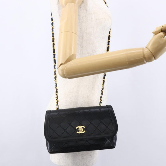 CHANEL Shoulder Bag Shoulder Bag Lamb Skin Black Gold CC Auth fm4908V