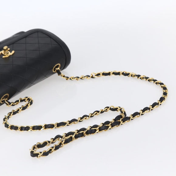 CHANEL Shoulder Bag Shoulder Bag Lamb Skin Black Gold CC Auth fm4908V