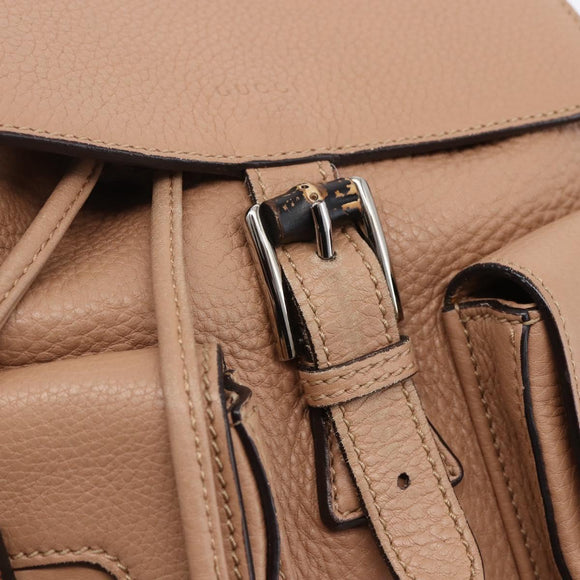 GUCCI Bamboo Backpack Leather Beige Gold 370833 Auth fm4914