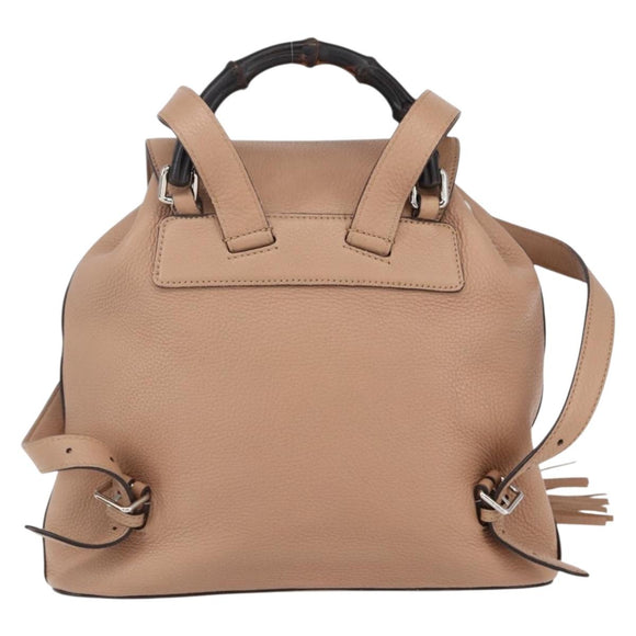 GUCCI Bamboo Backpack Leather Beige Gold 370833 Auth fm4914