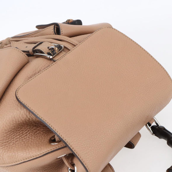 GUCCI Bamboo Backpack Leather Beige Gold 370833 Auth fm4914
