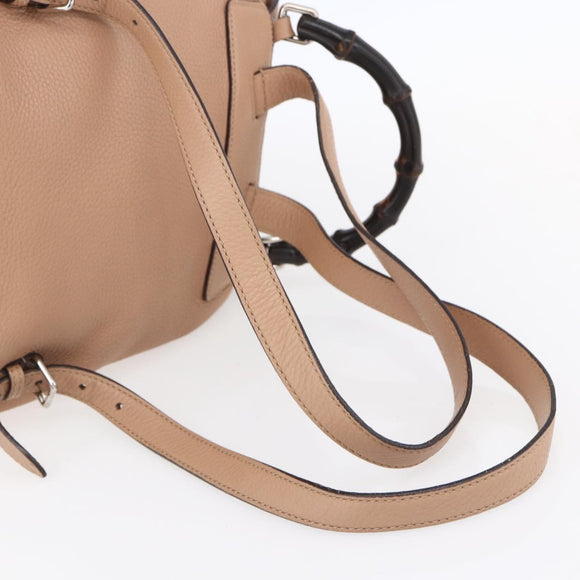 GUCCI Bamboo Backpack Leather Beige Gold 370833 Auth fm4914