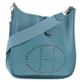 HERMES Evelyn 2GM Bag Taurillon ClemenceLeather Blue Silver Auth fm4915V