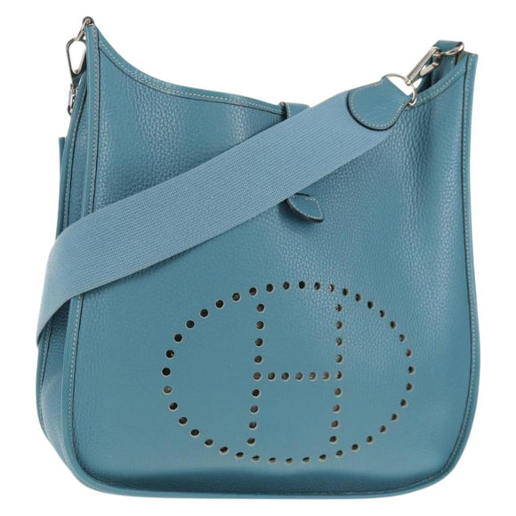 HERMES Evelyn 2GM Bag Taurillon ClemenceLeather Blue Silver Auth fm4915V