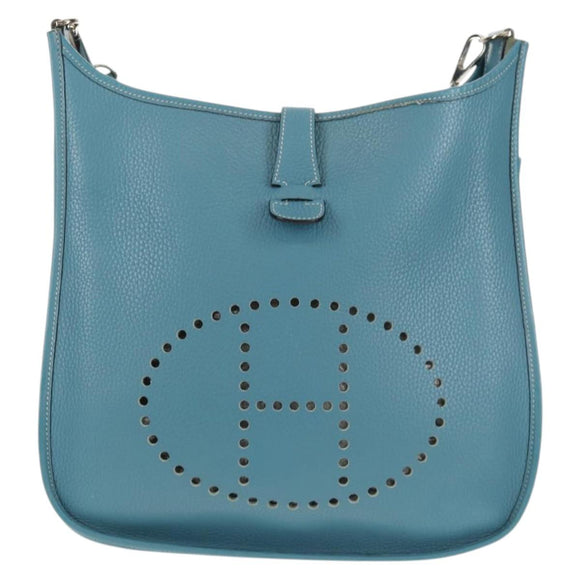 HERMES Evelyn 2GM Bag Taurillon ClemenceLeather Blue Silver Auth fm4915V