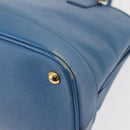 PRADA Hand Bag Safiano leather Blue Gold Auth fm4916-16