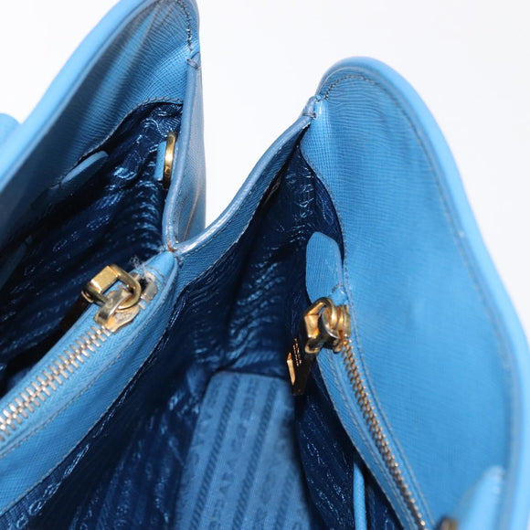 PRADA Handtas Safiano leer Blauw Goud Orig. fm4916