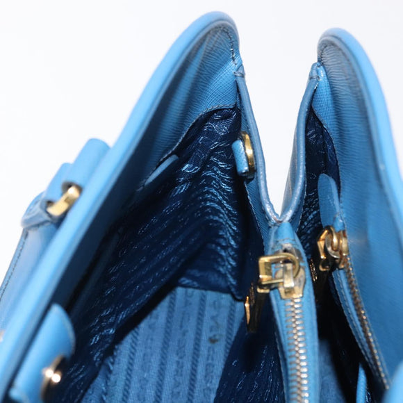 PRADA Handtas Safiano leer Blauw Goud Orig. fm4916