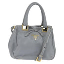 PRADA Hand Bag Leather 2way Gray Gold Auth fm4917-1
