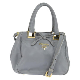 PRADA Hand Bag Leather 2way Gray Gold Auth fm4917