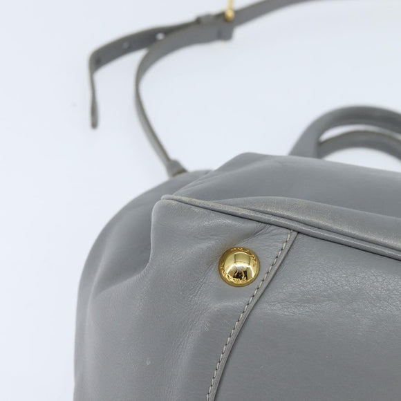 PRADA Hand Bag Leather 2way Gray Gold Auth fm4917