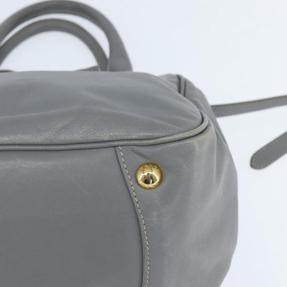 PRADA Hand Bag Leather 2way Gray Gold Auth fm4917
