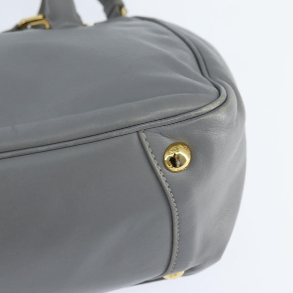 PRADA Hand Bag Leather 2way Gray Gold Auth fm4917