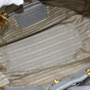 PRADA Hand Bag Leather 2way Gray Gold Auth fm4917-10