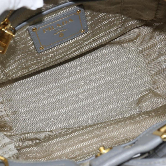 PRADA Hand Bag Leather 2way Gray Gold Auth fm4917