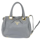 PRADA Hand Bag Leather 2way Gray Gold Auth fm4917-13