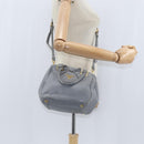 PRADA Hand Bag Leather 2way Gray Gold Auth fm4917-24