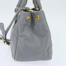 PRADA Hand Bag Leather 2way Gray Gold Auth fm4917-3