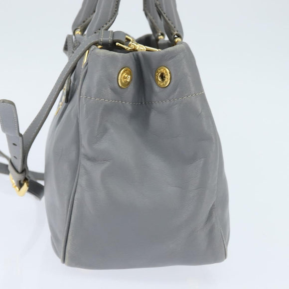 PRADA Hand Bag Leather 2way Gray Gold Auth fm4917