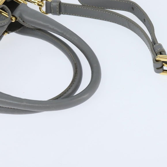 PRADA Hand Bag Leather 2way Gray Gold Auth fm4917