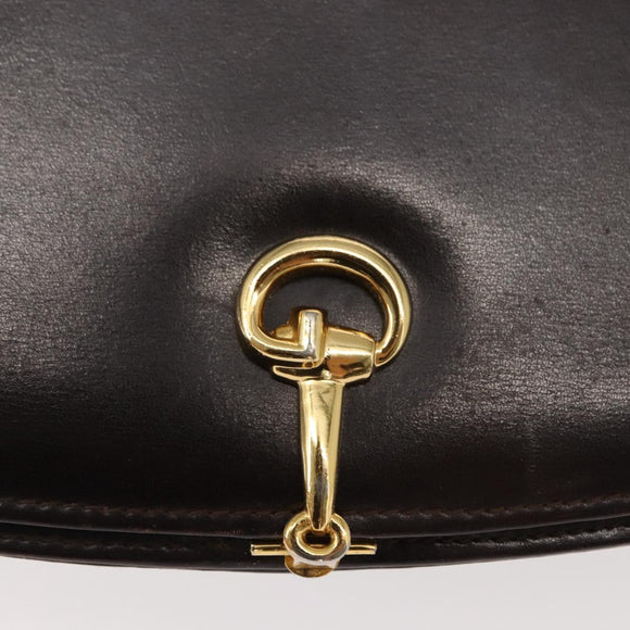 GUCCI Shoulder Bag Leather Brown gold Auth fm4925