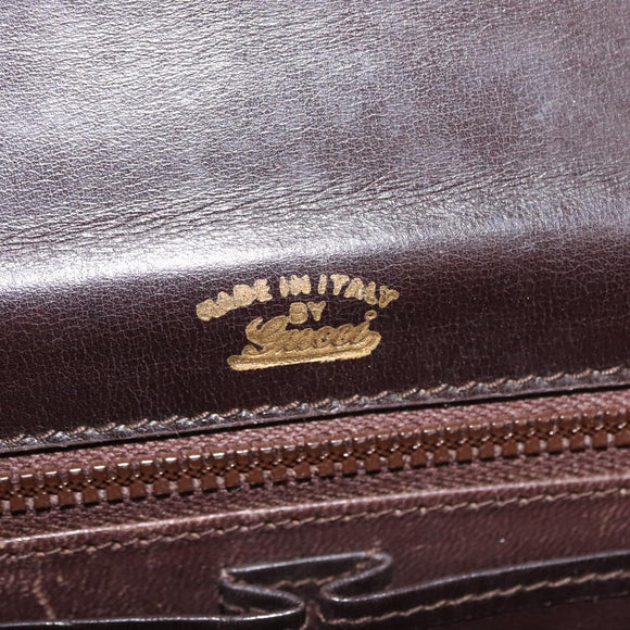 GUCCI Shoulder Bag Leather Brown gold Auth fm4925