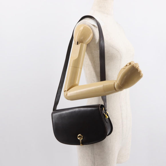 GUCCI Shoulder Bag Leather Brown gold Auth fm4925