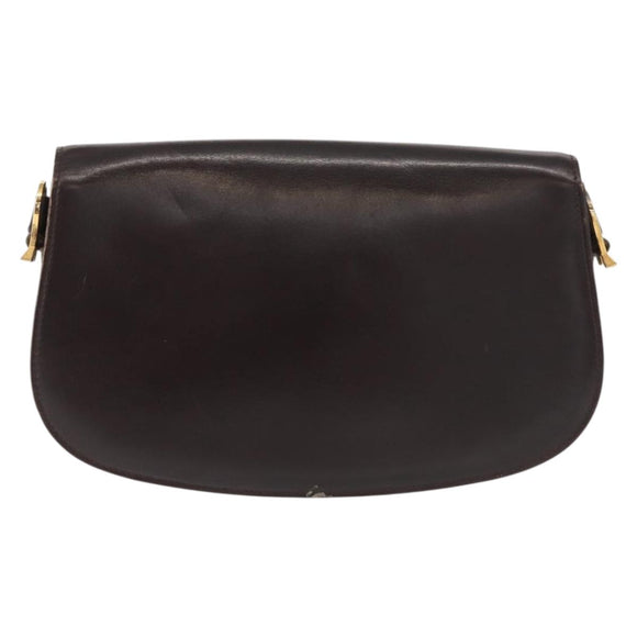 GUCCI Shoulder Bag Leather Brown gold Auth fm4925