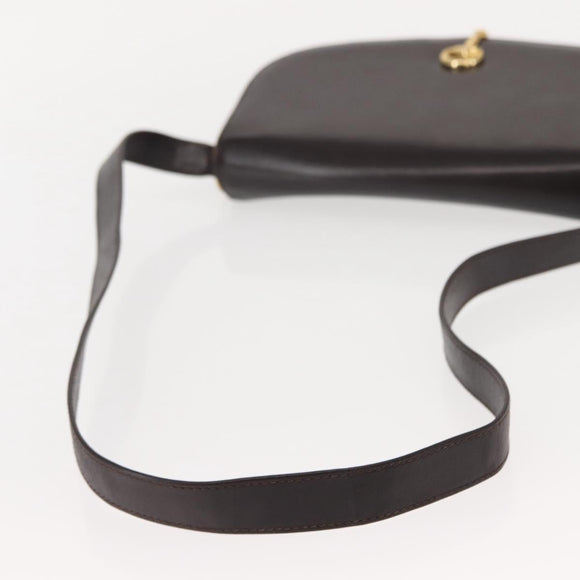 GUCCI Shoulder Bag Leather Brown gold Auth fm4925