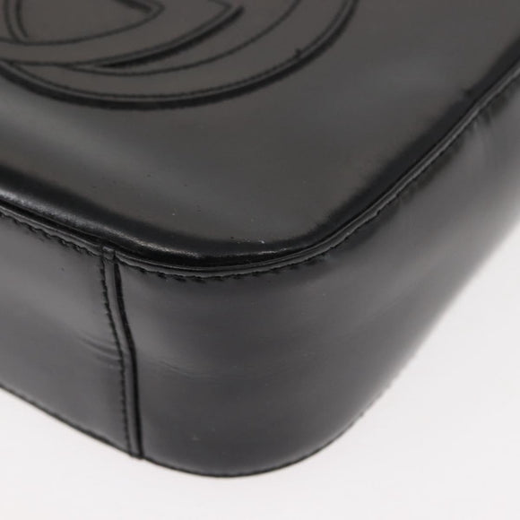 GUCCI Shoulder Bag Enamel Black Silver Auth fm4926