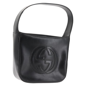 GUCCI Shoulder Bag Enamel Black Silver Auth fm4926